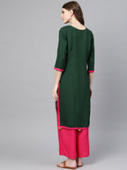Ahalyaa Green Solid Straight Kurta for women