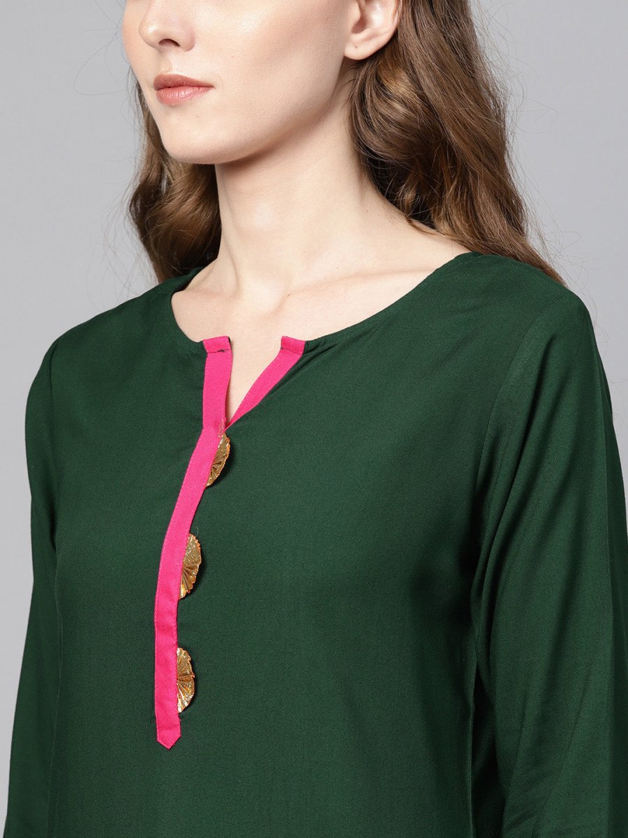 Ahalyaa Green Solid Straight Kurta for women