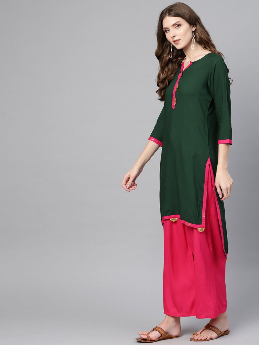 Ahalyaa Green Solid Straight Kurta for women
