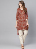 Ahalyaa Brown Printed Straight kurta