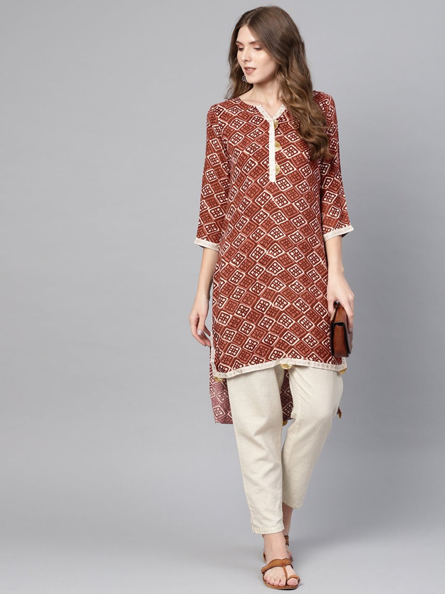 Ahalyaa Brown Printed Straight kurta