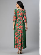 Ahalyaa Viscose Rayon Green Floral Printed Kurta