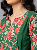 Ahalyaa Viscose Rayon Green Floral Printed Kurta