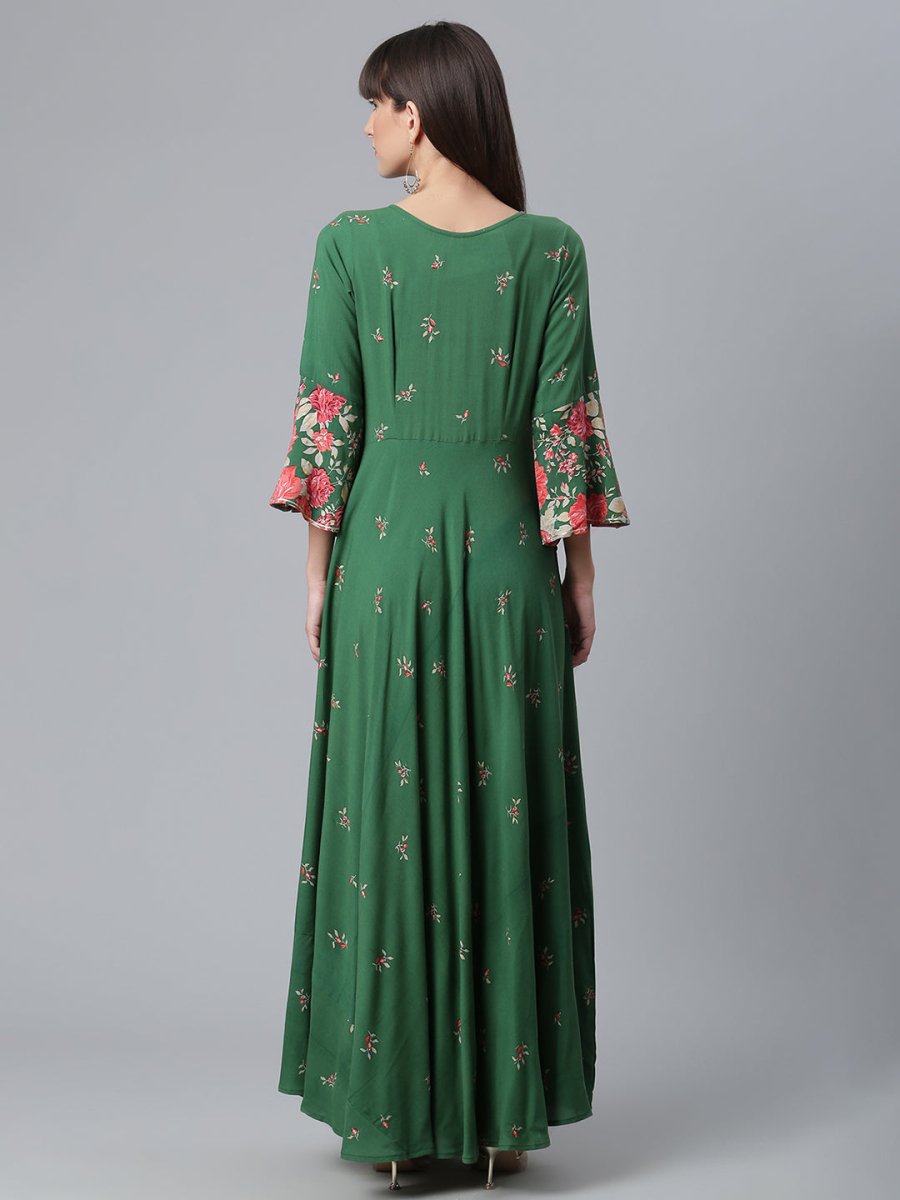 Ahalyaa Viscose Rayon Green Floral Printed Beautiful Kurta