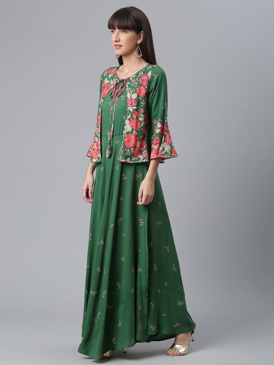 Ahalyaa Viscose Rayon Green Floral Printed Beautiful Kurta