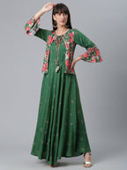 Ahalyaa Viscose Rayon Green Floral Printed Beautiful Kurta