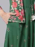 Ahalyaa Viscose Rayon Green Floral Printed Beautiful Kurta