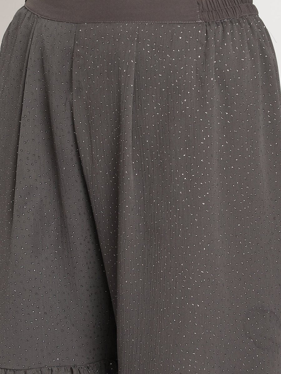 Ahalyaa Women Charcoal Grey Angrakha Kurta With Inner & Sharara