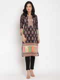 Ahalyaa Women's Black Color Digital Print Velvet Kurta