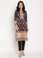 Ahalyaa Women's Black Color Digital Print Velvet Kurta