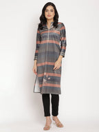 Ahalyaa Women's Multi Color Stripe Digital Print Velvet Kurta