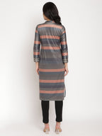Ahalyaa Women's Multi Color Stripe Digital Print Velvet Kurta