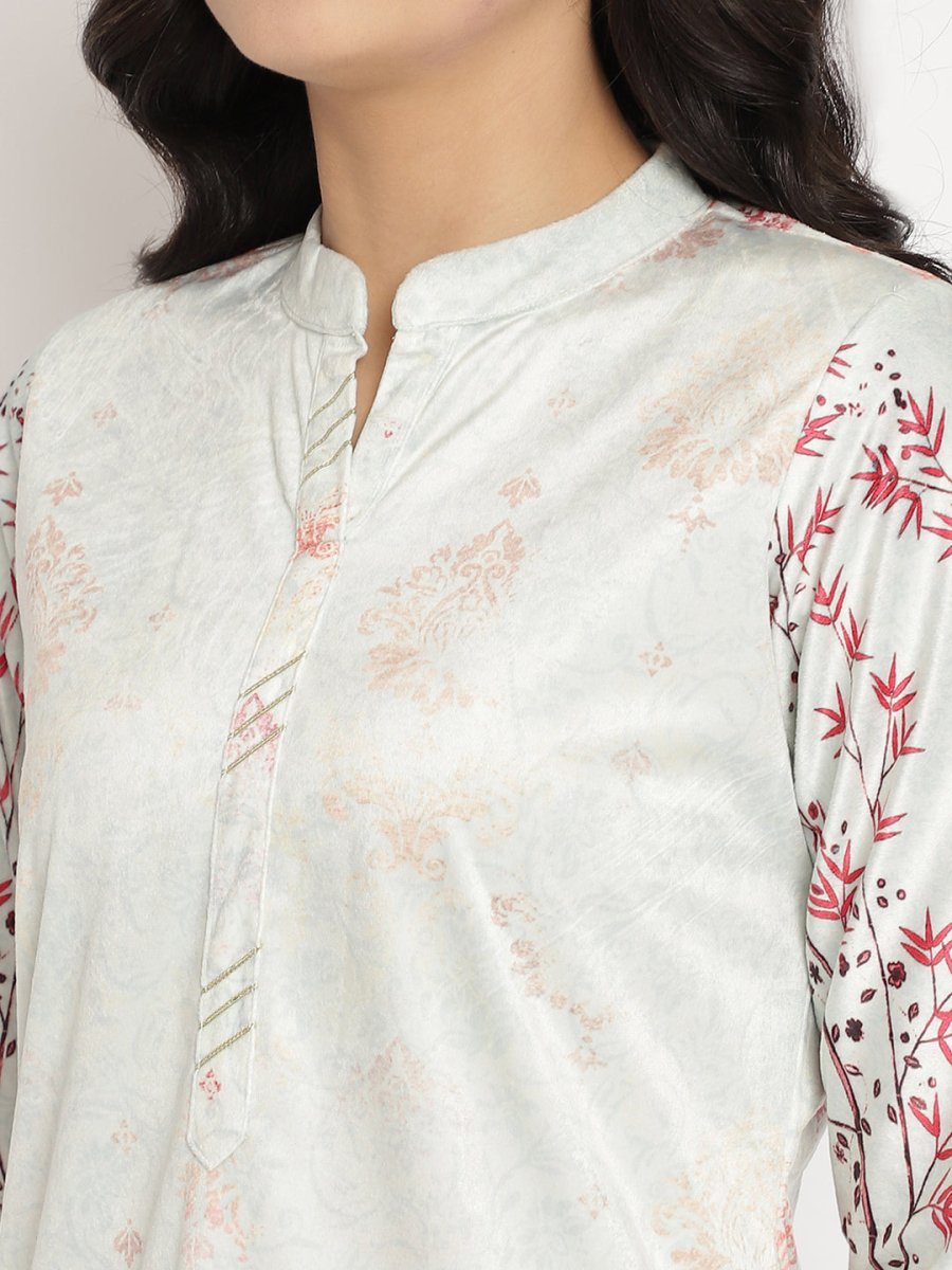 Ahalyaa Women's Light Green Color Digital Print Velvet Kurta