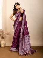 Wine Soft Silk Woven Meenakari Designer Saree - Vedanti