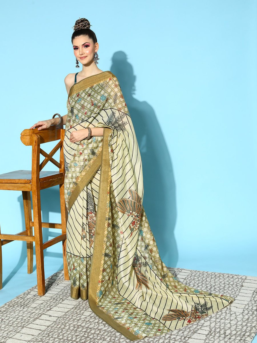 Ahalyaa Floral Chanderi Saree with Solid border