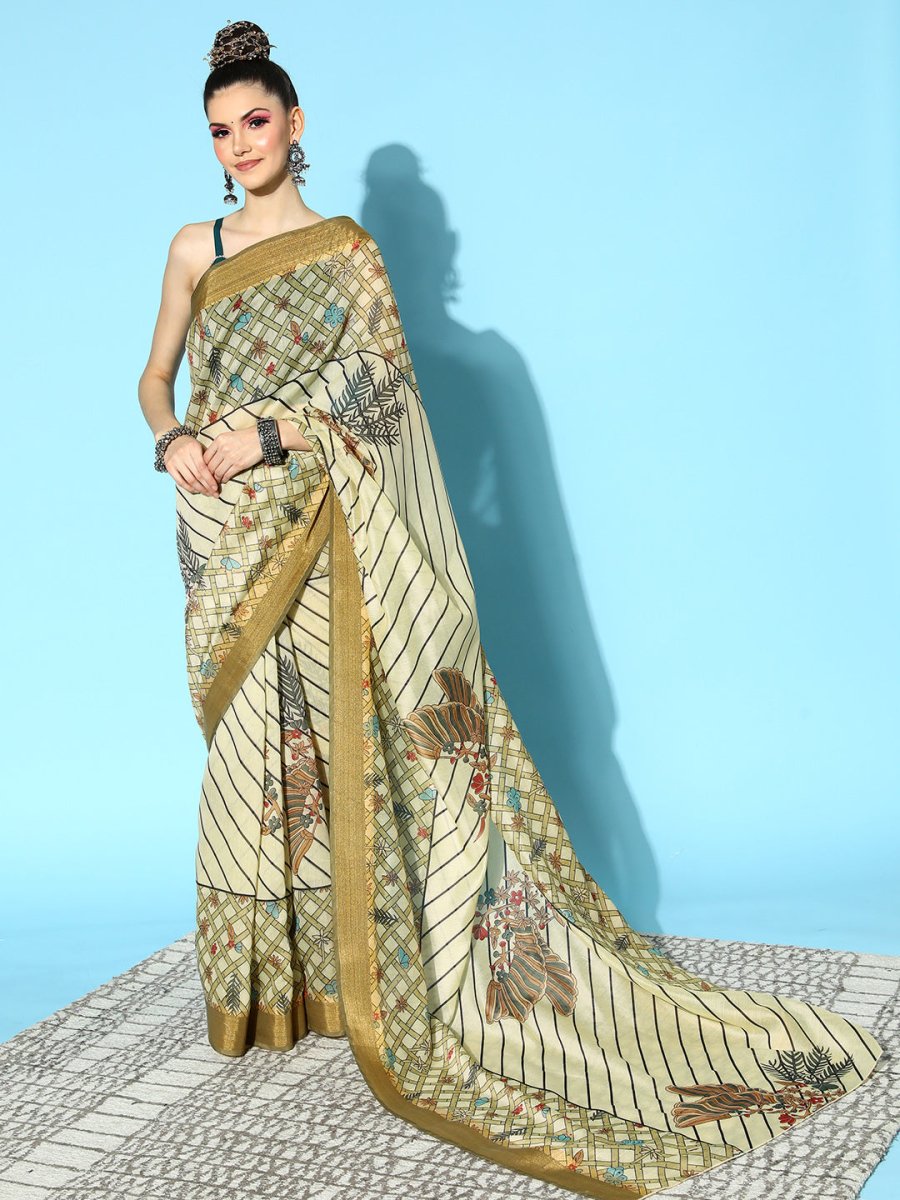 Ahalyaa Floral Chanderi Saree with Solid border