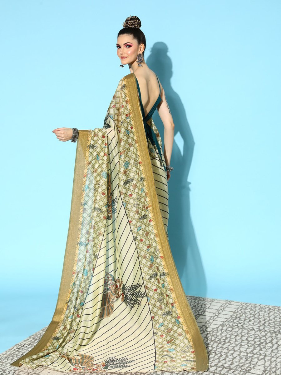 Ahalyaa Floral Chanderi Saree with Solid border
