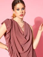 Ahalyaa Rusty Rose & Golden Woven Design Ready to Wear Saree