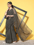 Ahalyaa Women Glitter Print Ruffle Saree