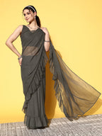 Ahalyaa Women Glitter Print Ruffle Saree