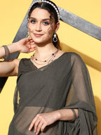 Ahalyaa Women Glitter Print Ruffle Saree