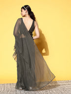 Ahalyaa Women Glitter Print Ruffle Saree