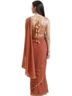 Ahalyaa Rusty Brown Pleated Ready to Wear Saree Set
