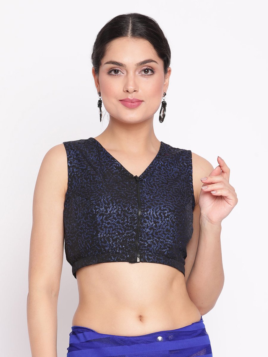 Ahalyaa Blue & Black Striped Net Ready to Wear Saree Set