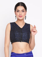 Ahalyaa Blue & Black Striped Net Ready to Wear Saree Set