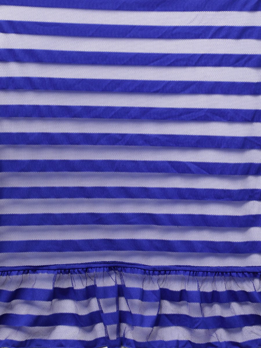 Ahalyaa Blue & Black Striped Net Ready to Wear Saree Set