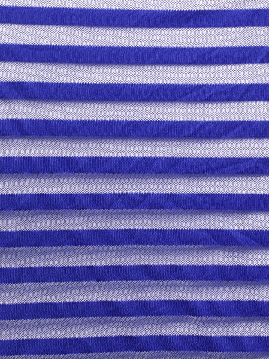 Ahalyaa Blue & Black Striped Net Ready to Wear Saree Set