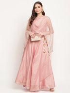 Ahalyaa Women Rusty Rose Chanderi Gold Foil Prin Lehenga Choli With Dupatta - Distacart