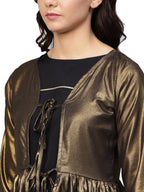 Ahalyaa Golden Flared Crepe, Georgette Indowestern Set