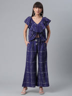 Ahalyaa Navy Blue & Off-White Pure Cotton Checked Top with Palazzo