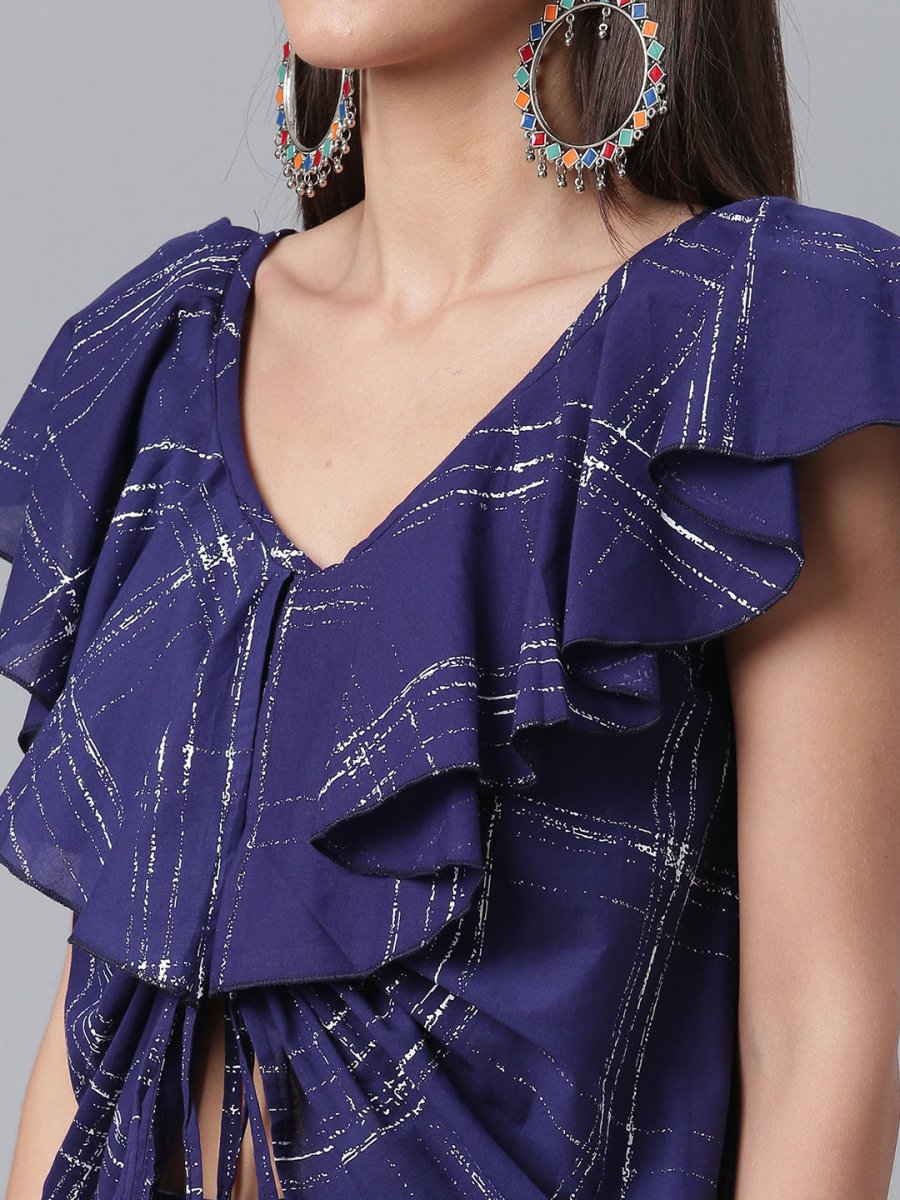 Ahalyaa Navy Blue & Off-White Pure Cotton Checked Top with Palazzo