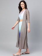 Ahalyaa Women Printed Crop Top With Shrug Set