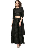 Ahalyaa Women Black & Golden Printed Kurta with Churidar & Dupatta