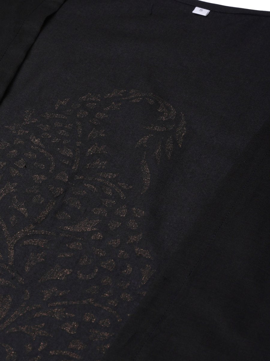 Ahalyaa Women Black & Golden Printed Kurta with Churidar & Dupatta