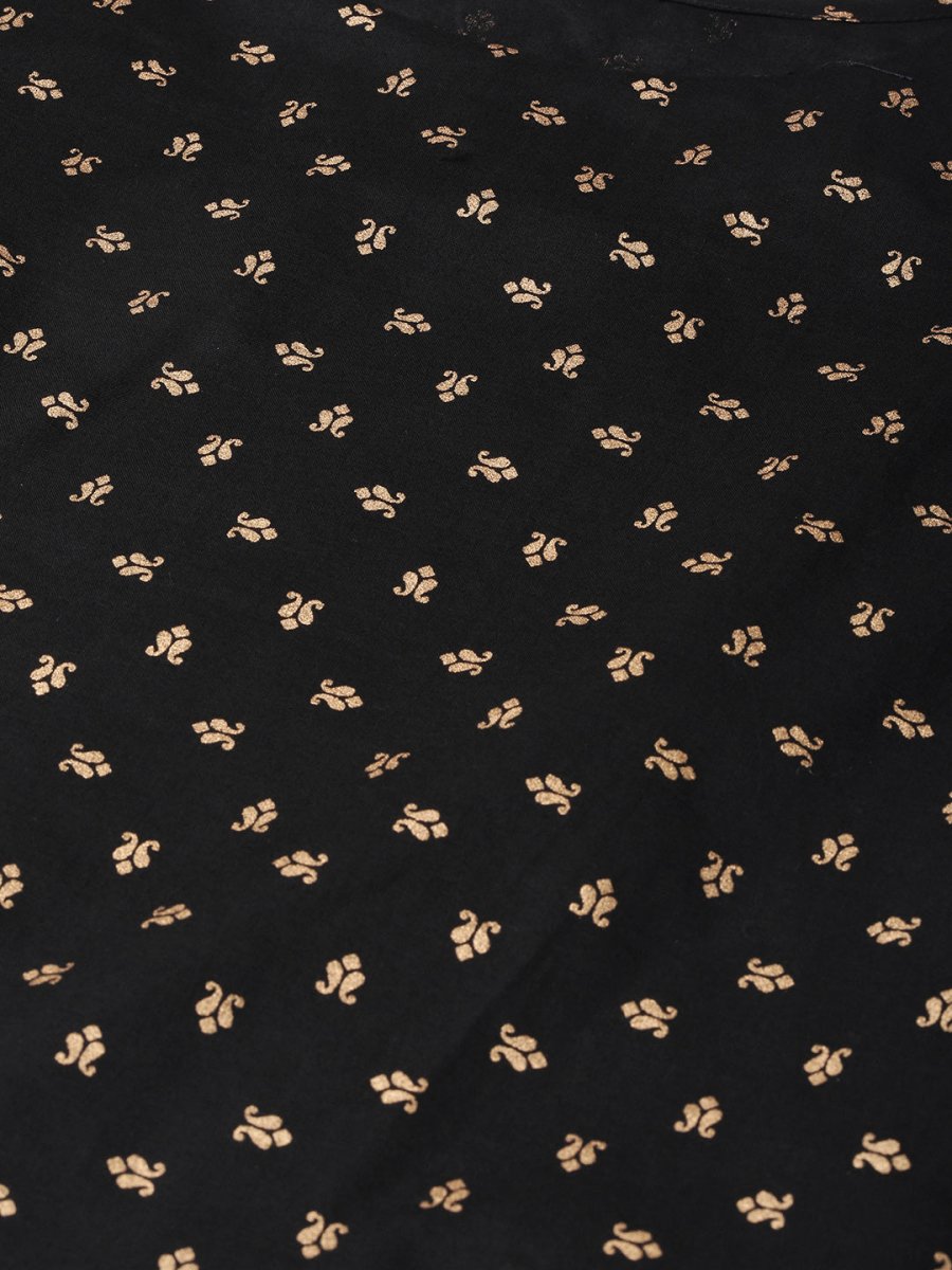 Ahalyaa Women Black & Golden Printed Kurta with Churidar & Dupatta
