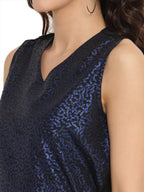Ahalyaa Women Black & Blue Printed Crop Top With Palazzos & Jacket