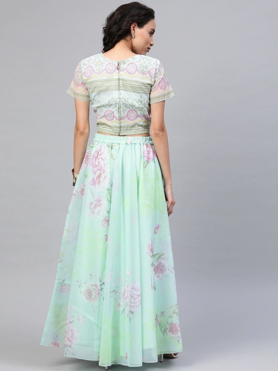 Ahalyaa Women Mint Green Oraganza Printed Lehenga Choli
