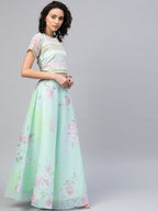 Ahalyaa Women Mint Green Oraganza Printed Lehenga Choli