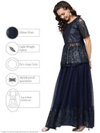 Ahalyaa Navy Blue Peplum Net Indowestern Set