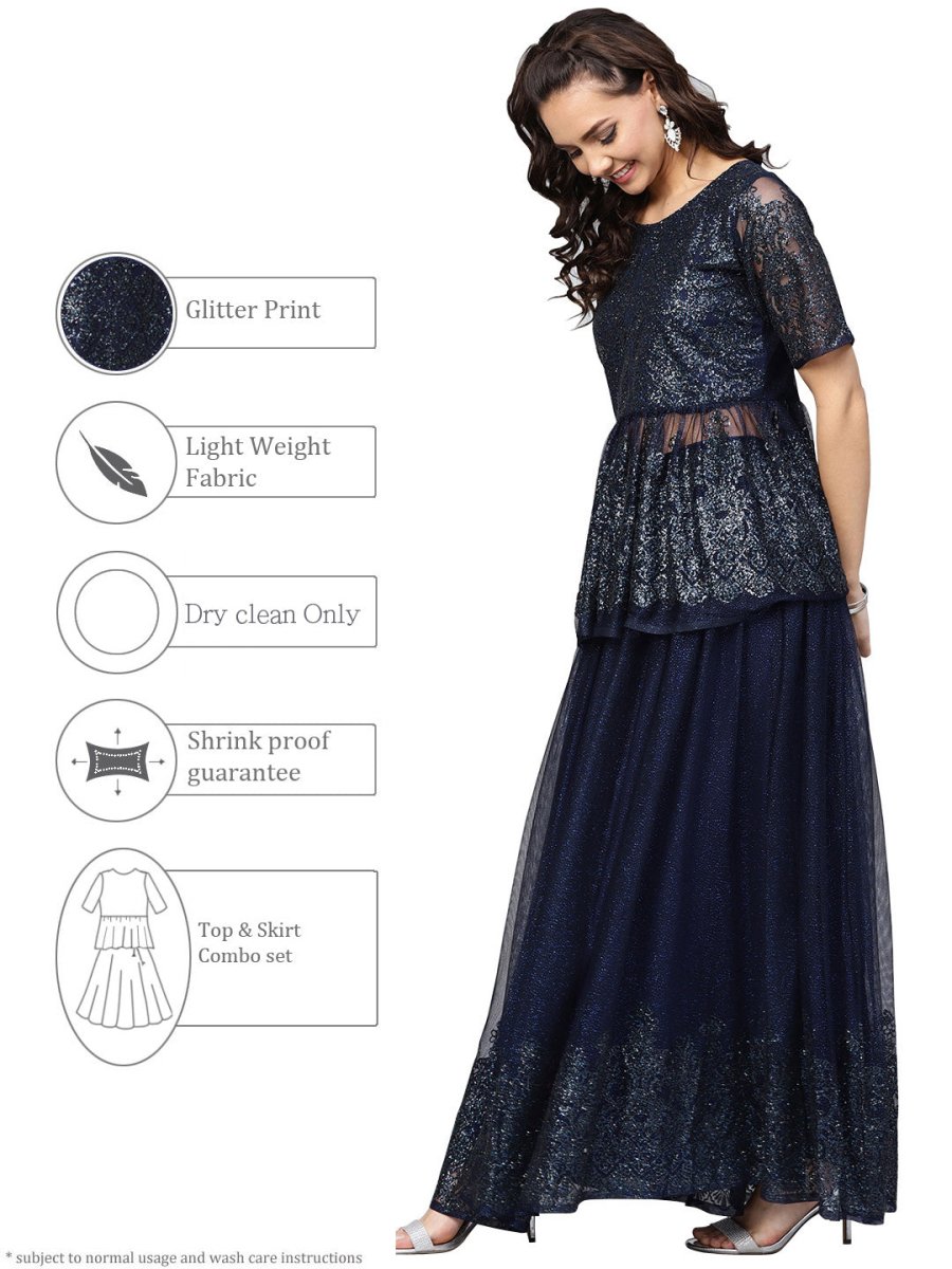 Ahalyaa Navy Blue Peplum Net Indowestern Set