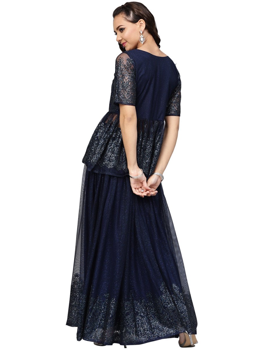 Ahalyaa Navy Blue Peplum Net Indowestern Set