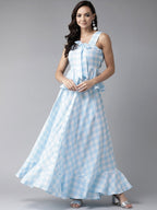 Ahalyaa Women Blue & White Checked Peplum Top with Skirt