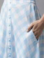 Ahalyaa Women Blue & White Checked Peplum Top with Skirt
