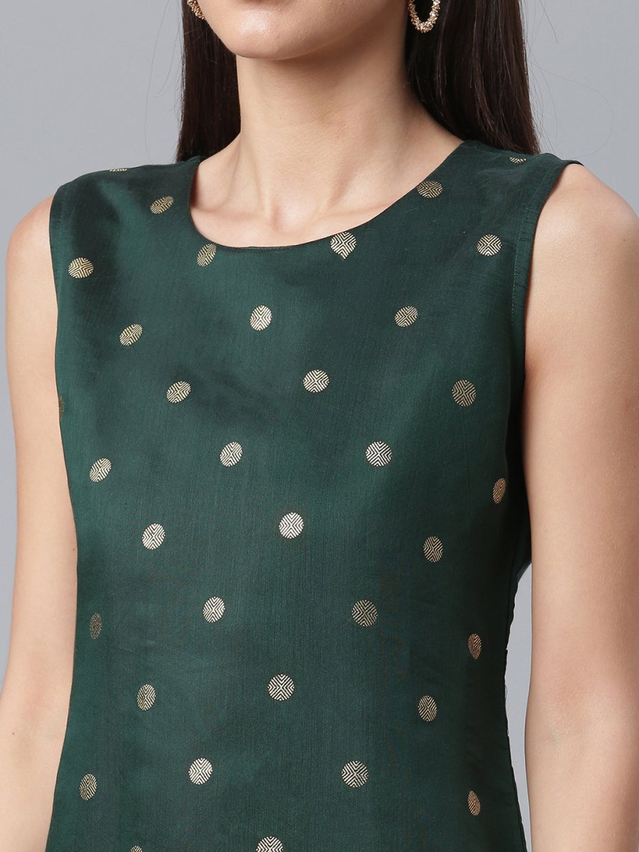 Ahalyaa Chanderi Dark Green Foil Gold Printed Kurti