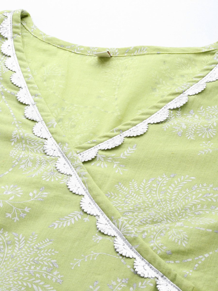 Ahalyaa Floral Printed Cotton Tunic With Lace Inserts Detail