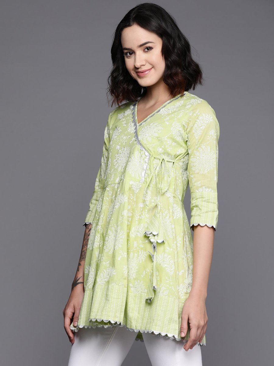 Ahalyaa Floral Printed Cotton Tunic With Lace Inserts Detail